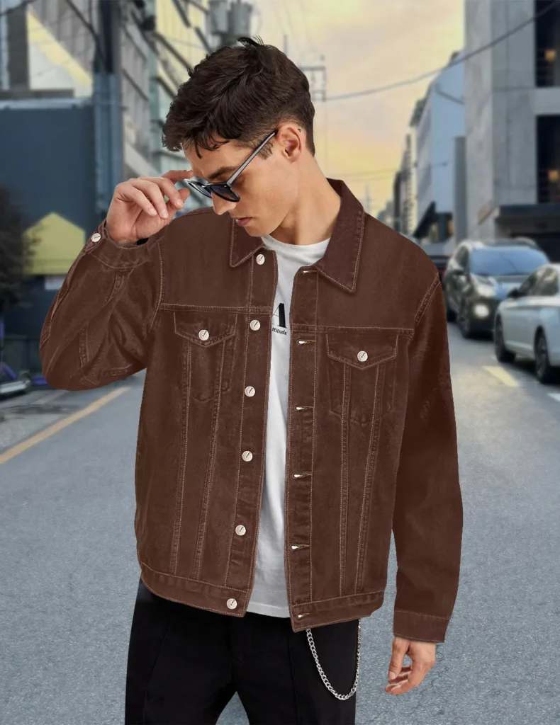 Manufy men's clothing fashion Brown Trucker-Style Jacket